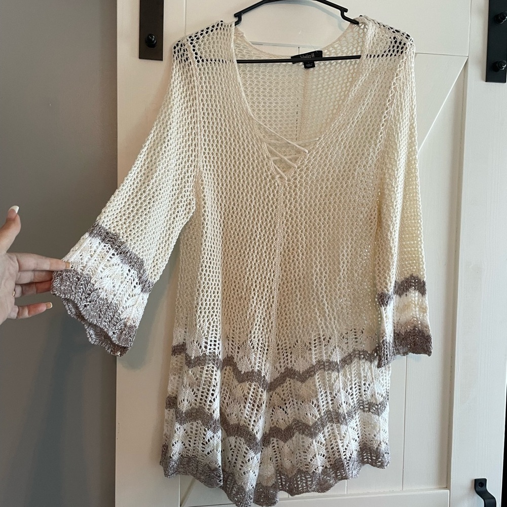 Cream and Brown Crochet Tunic